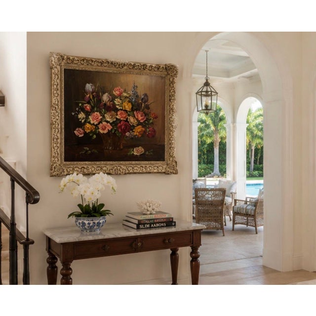 Vintage Continental Floral Still Life Oil Painting – Ornate Baroque Style Frame For Sale - Image 12 of 12