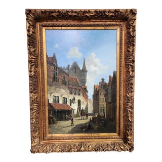 Vintage Jacques Carabain Giclee on Canvas - Morning in a Busy Market For Sale