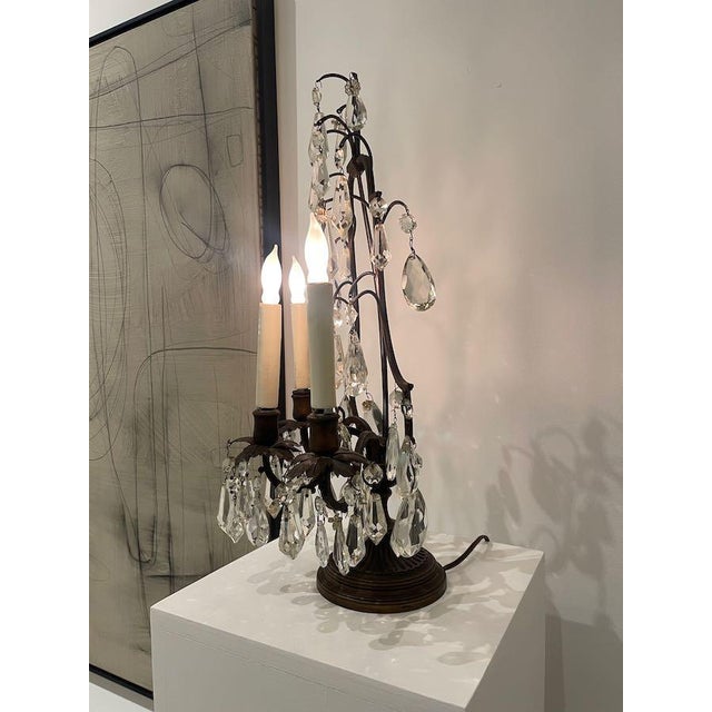 1940s Crystal Girandole Table Lamps, Bronze Finish, Made by Boler Accent Lighting - A Pair For Sale - Image 11 of 17