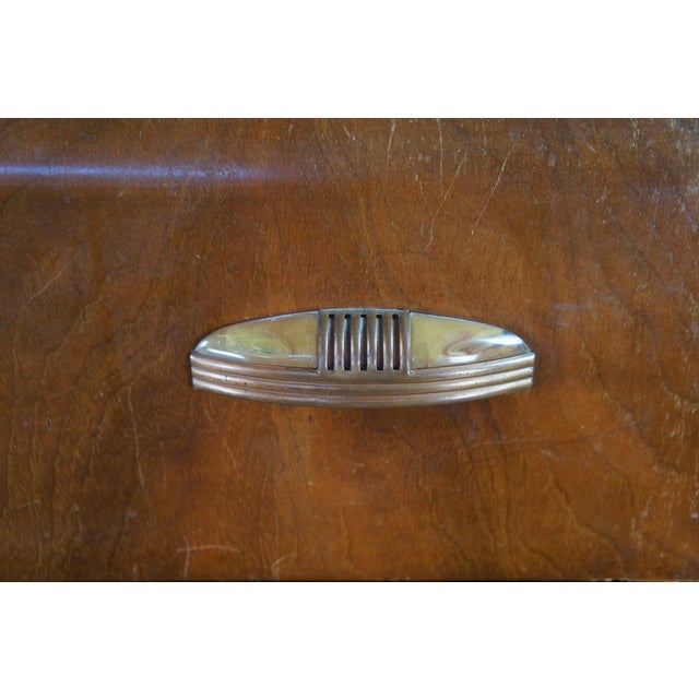 Wood Antique Art Deco Walnut Bakelite Waterfall Dresser Chest of Drawers 53" For Sale - Image 7 of 12