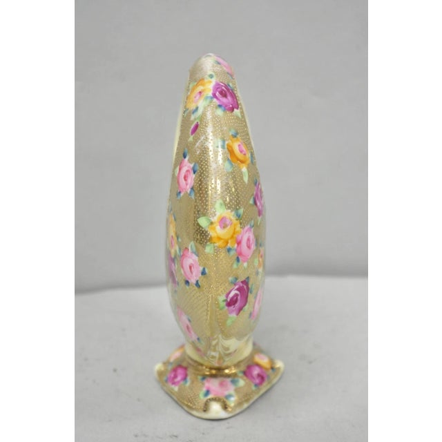 Antique Japanese Nippon Hand Painted Porcelain Gold Gilt Handle Moon Basket Vase For Sale - Image 12 of 17