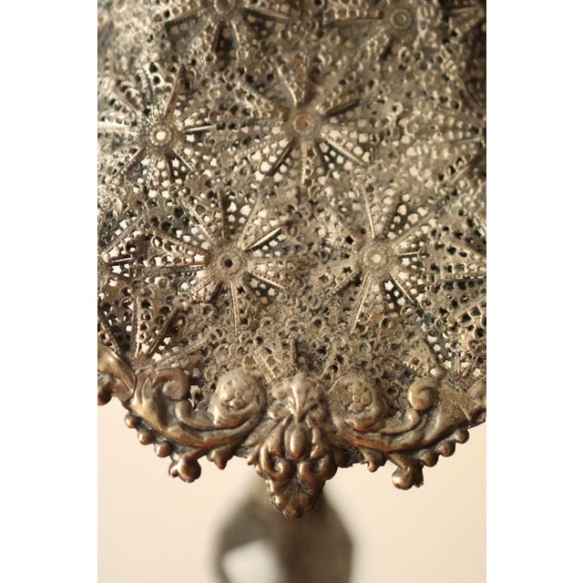 Vintage Hollywood Regency Pierced Metal Statement Table Lamps - A Pair For Sale - Image 4 of 10