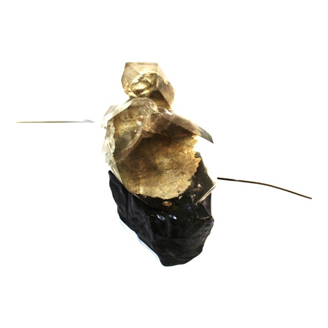 1990s Mid Century Modern Rock Crystal Lamp ,Bronze Base ,Rare Stone For Sale
