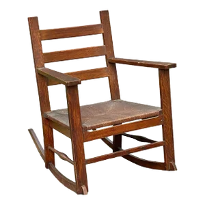 Early 20th Century Antique Arts & Crafts / Mission Oak Rabbit Ear Rocking Chair With Paddle Arms
