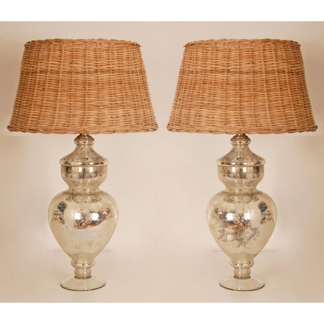 Vintage Silver Table Lamps Glass Baluster Vase Lamps Faux Mercury Modern Lamps - A Pair For Sale - Image 13 of 13
