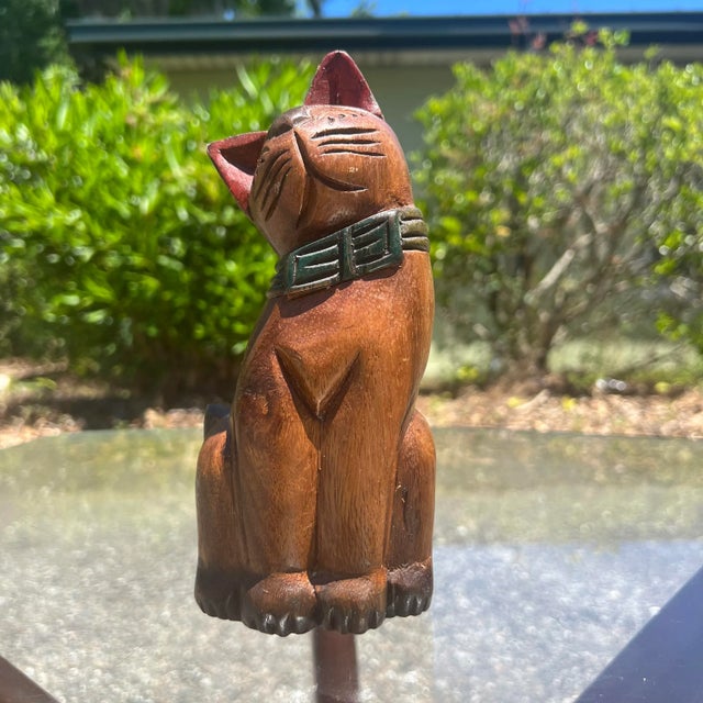 Folk Art Vintage Hand-Carved and Painted Wooden Folk Art Cat Figure For Sale - Image 3 of 10