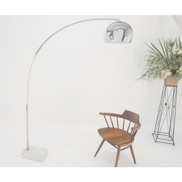 Chrome Globe Marble Base Italian Mid Century Modern Adjustable Arco Floor Lamp For Sale - Image 12 of 12