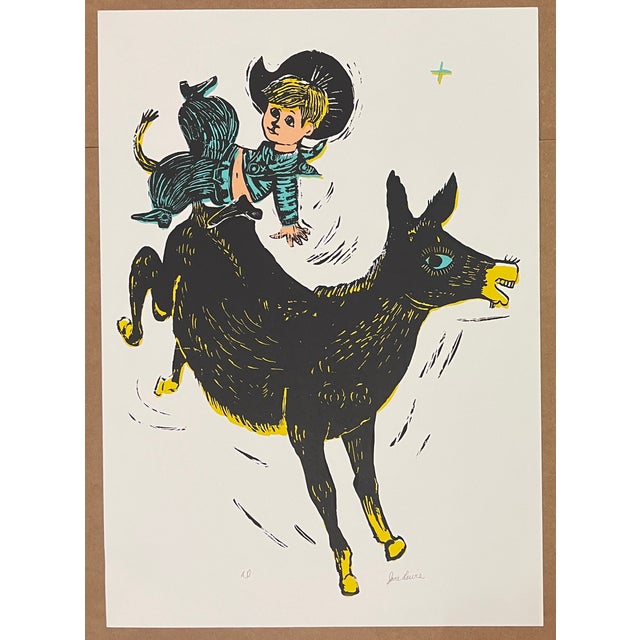 Children's 1960s Children's Woodcut of Mule and Cowboy by Jane Lewis For Sale - Image 3 of 3