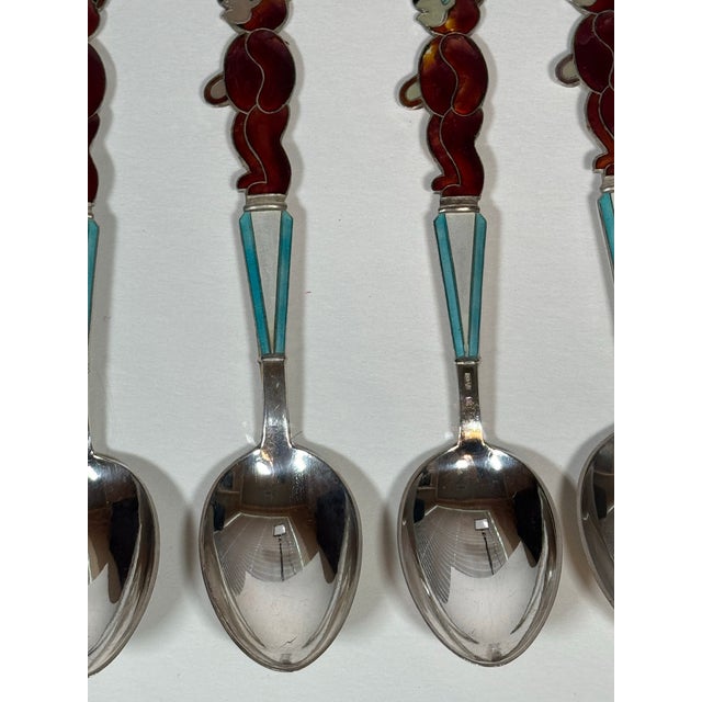 Vintage Estonian Tallinn 916 Silver & Enamel Bear Spoons — Set of 8 For Sale - Image 9 of 11