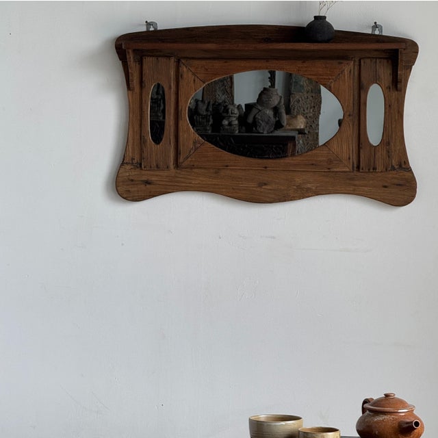 Small Antique Indonesian Teak Wall Mirror, 1980s For Sale - Image 3 of 18
