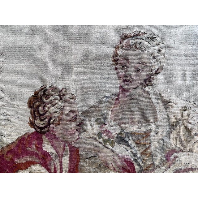 Textile 19th-Century Silk Tapestry — Romantic Garden Scene For Sale - Image 7 of 8