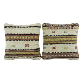 Turkish Oushak Kilim Pillow Cover 16'' X 16'' - Set of Two For Sale