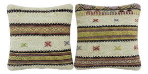 Turkish Oushak Kilim Pillow Cover 16'' X 16'' - Set of Two