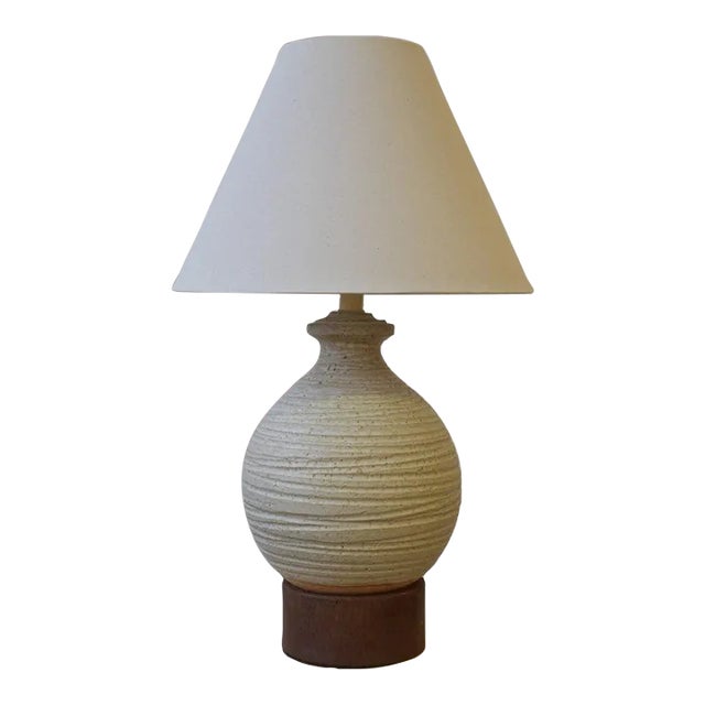 Vintage Bulbous Greige Pietra Decor Series Textured Terracotta Lamp by Bitossi for Raymor, Circa 1950s For Sale