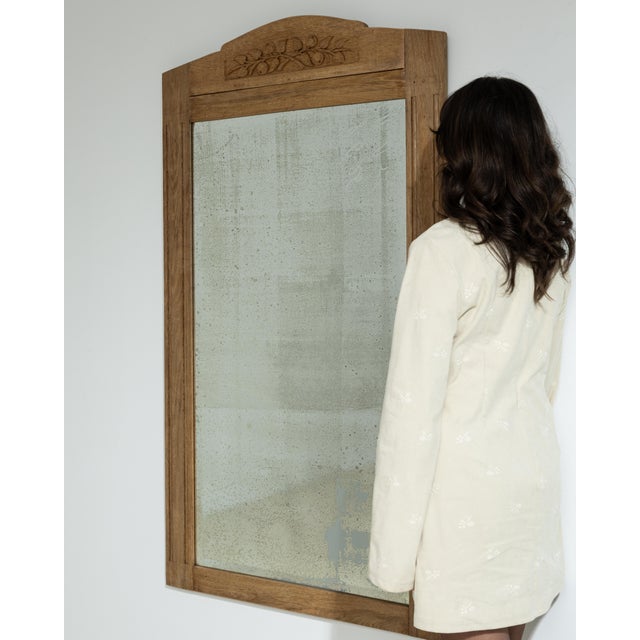 Early 20th Century Circa 1910 French Art Nouveau Natural Wood Wall Mirror, Large Scale For Sale - Image 5 of 7