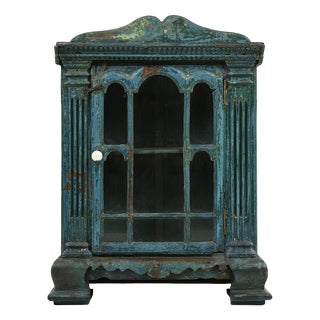 Patinated Wooden Wall Display Cabinet For Sale