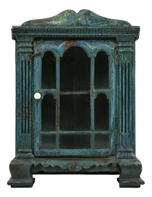 Patinated Wooden Wall Display Cabinet