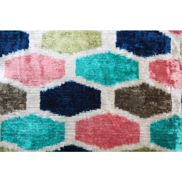 Modern Contemporary Turkish Multi Colors Velvet Silk Ikat Pillow For Sale - Image 3 of 10