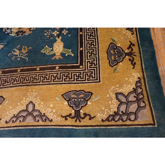 Royal Blue Background With Great Asymmetric Pattern and Allover-Medallion Design Antique Chinese Peking Rug For Sale - Image 10 of 11