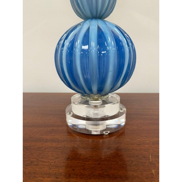 Murano Vintage Ribbed Blue Murano Lamp For Sale - Image 4 of 10