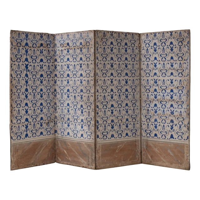 Italian Painted 4-Panel Paravent Screen, 19th Century For Sale