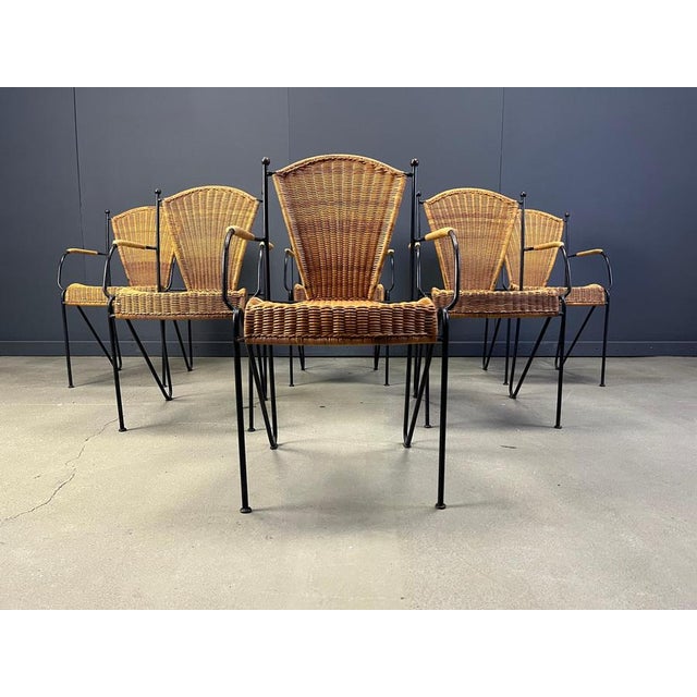 Wicker Chairs attributed to Frederick Weinberg, 1960s, Set of 6 For Sale - Image 9 of 11