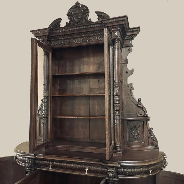 Wood 19th Century French Renaissance Two-Tiered Bookcase ~ Bibliotheque For Sale - Image 7 of 18