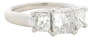 Vintage Three-Stone Princess Cut Diamond Ring, 14k White Gold, 1.75 Carats, Size 4.5
