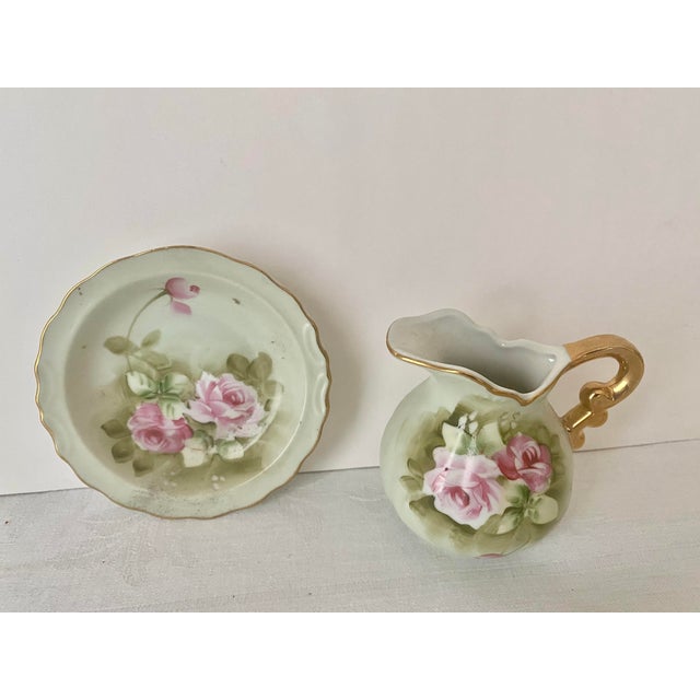 Mid 20th Century Lefton China "Heritage Green Rose" Mini Pitcher and Bowl/Saucer Set For Sale - Image 10 of 10