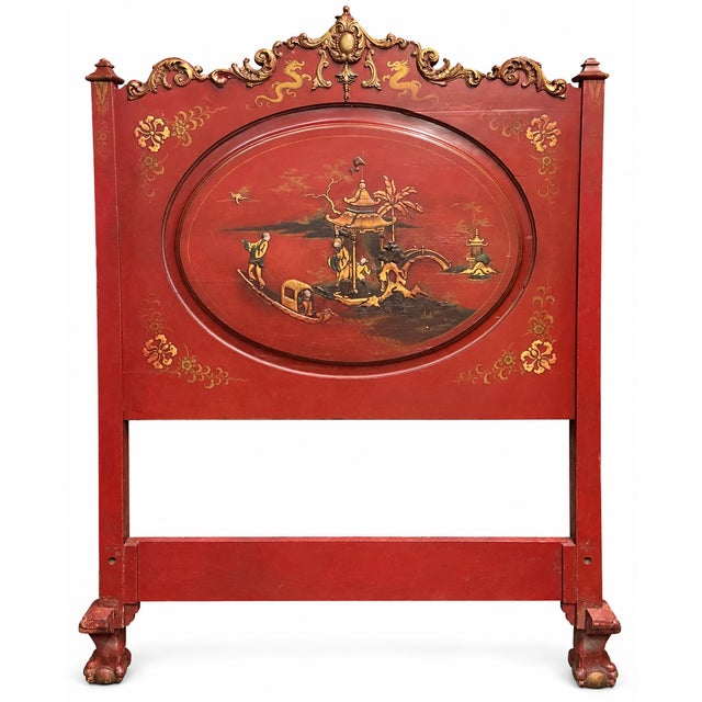 1930s 1930s Georgian Style Ball & Claw Red Chinoiserie Twin Bed Frames - Pair For Sale - Image 5 of 9