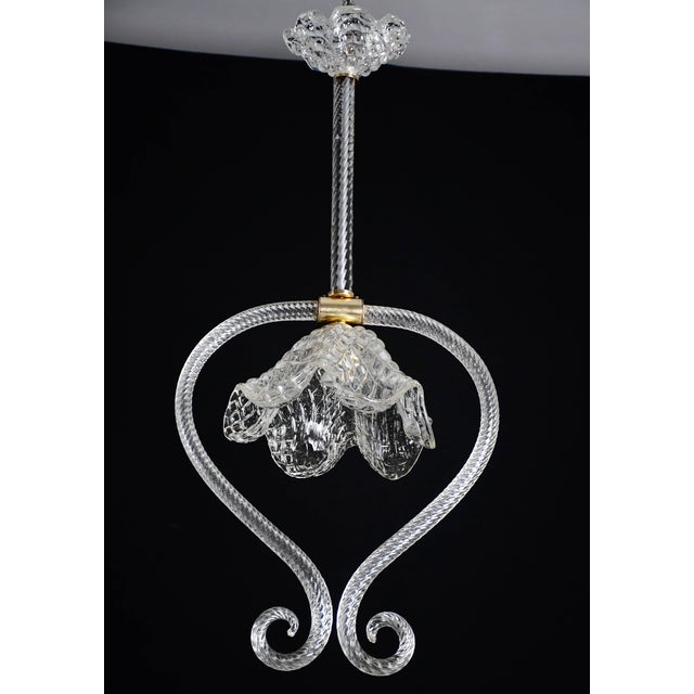 Art Deco Charming Art Decò Barovier & Toso Pendant Light Chandelier Murano Glass, 1970s For Sale - Image 3 of 11