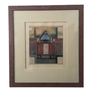 Vintage Abstract Monotype by Helen Bellaver, Framed