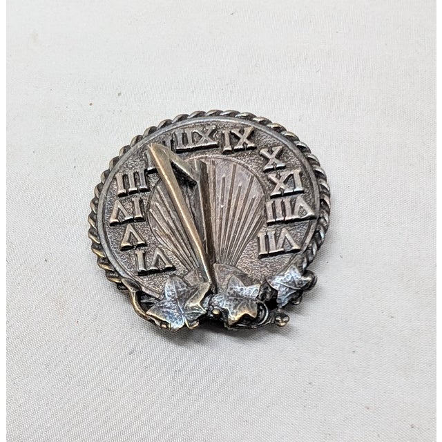 Silver Vintage Signed Napier Ad Piece Silvertone "Golden Time" Sundial Brooch, 1954 For Sale - Image 8 of 10