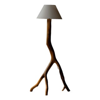 French Brutalist Sculptural Olive Wood Floor Lamp, Provence, 1970s For Sale