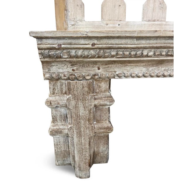 Late 20th Century Vintage Long Banister Indian Farmhouse White Wash Bench For Sale - Image 5 of 10
