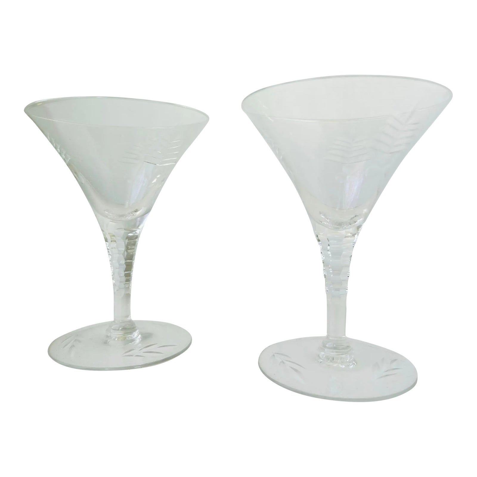 Midcentury Etched Wheat Berry Crystal Stemware Small Martini Glasses ...