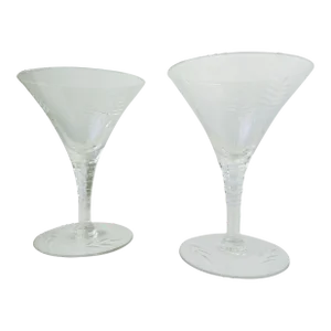 Midcentury Etched Wheat Berry Crystal Stemware Small Martini Glasses Set of 2