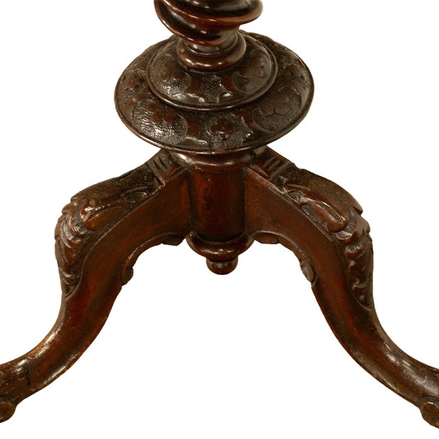 Antique Irish Carved Burl Walnut Spiral Twist Pedestal Tripod Wine Table 1860 For Sale - Image 11 of 18