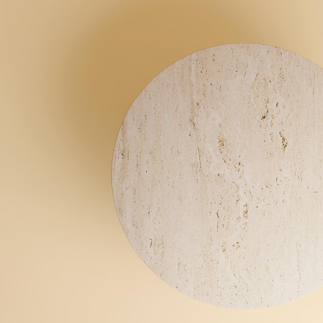 Contemporary Round Roman Travertine and Oak Coffee Table by Lebanto For Sale - Image 3 of 4