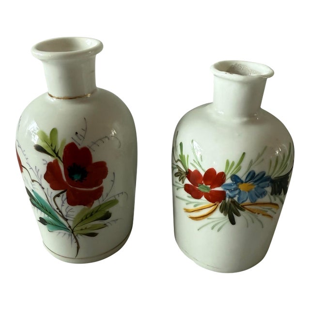 Vintage Hand Painted Bud Vases With Floral Design For Sale