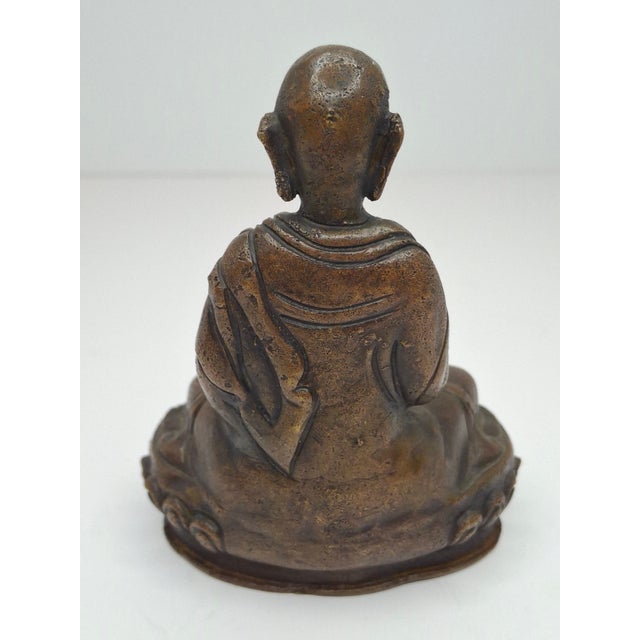 18thC Tibetan Bronze Lama Statue - Heavy 10oz Portrait Monk Dharmachakra Mudra For Sale - Image 11 of 18