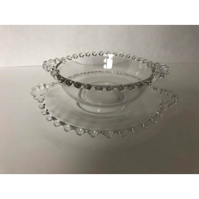Vintage Candlewick Glass Handled Mayonnaise Sauce Bowl & Plate For Sale In New York - Image 6 of 6