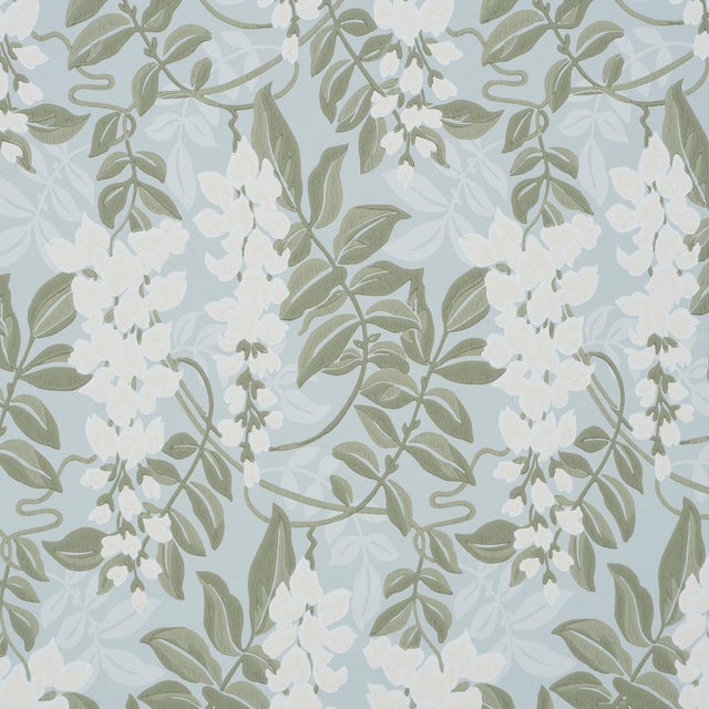 SAMPLE - Schumacher Lucia Wisteria Wallpaper In Sky For Sale