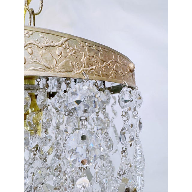 Metal Vintage Crystal Chandelier With French Pendalogue Crystal Prisms For Sale - Image 7 of 9