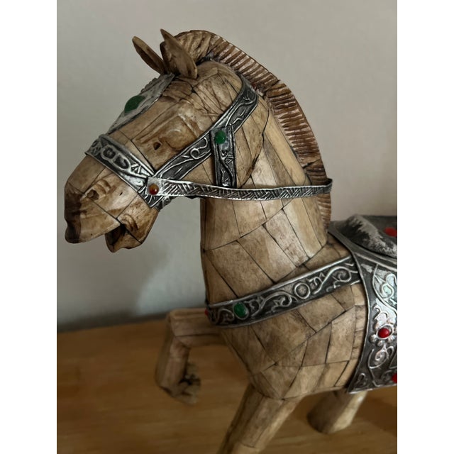 Chinoiserie Vintage Chinese Tessellated Bone Tang Horse Sculpture Mid-Century Chinoiserie For Sale - Image 3 of 5