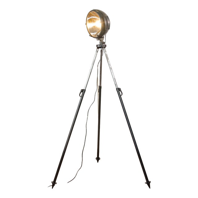 Military Spotlight Floor Lamp on Original Tripod from Bosch Eisemann, 1960s For Sale