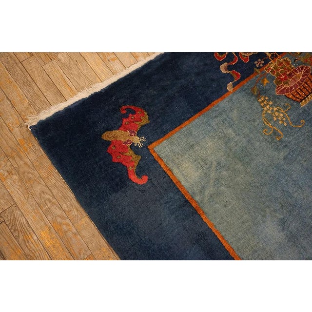 Calming Blue Color Minimalist Floral Pattern Antique Chinese Art Deco Carpet For Sale - Image 12 of 15