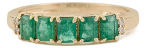 Five-Stone Natural Emerald Band Ring Size 4 With Diamond Accents in 14k Yellow Gold