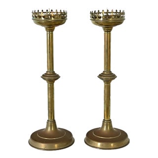 French 19th Century Brass Altar Candlesticks - A Pair For Sale