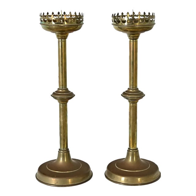 French 19th Century Brass Altar Candlesticks - A Pair For Sale